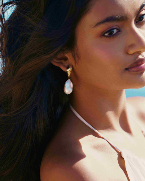 Gold Conch Large Baroque Pearl Earrings - House Of Pearls